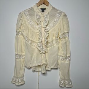 Persaman New York Vintage Ivory Ruffle Corset Back Button Front Blouse Size Sm